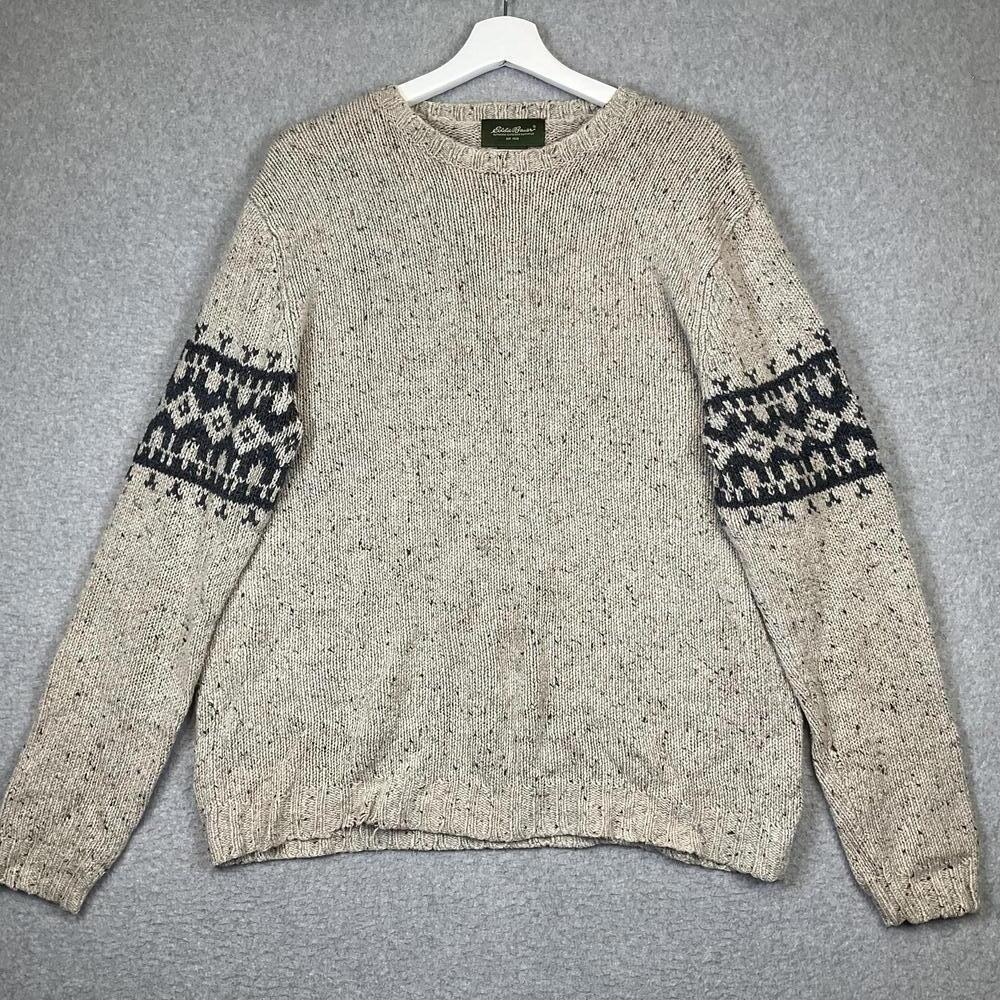 VTG Eddie Bauer oatmeal granola fair isle Gorpcore wool crewneck sweater L Tall